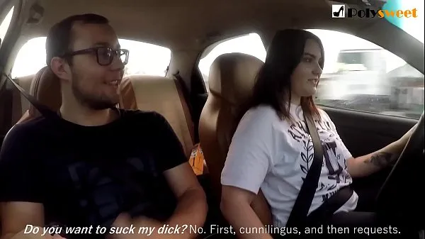 Show Girl jerks off a guy and masturbates herself while driving in public (talk new Clips