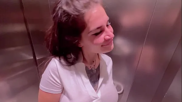 Show Beautiful girl Instagram blogger sucks in the elevator of the store and gets a facial new Clips