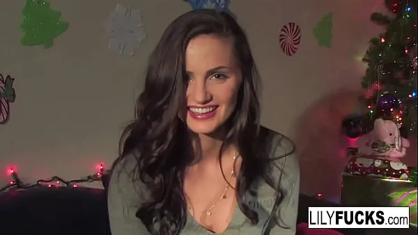 Show Lily tells us her horny Christmas wishes before satisfying herself in both holes new Clips